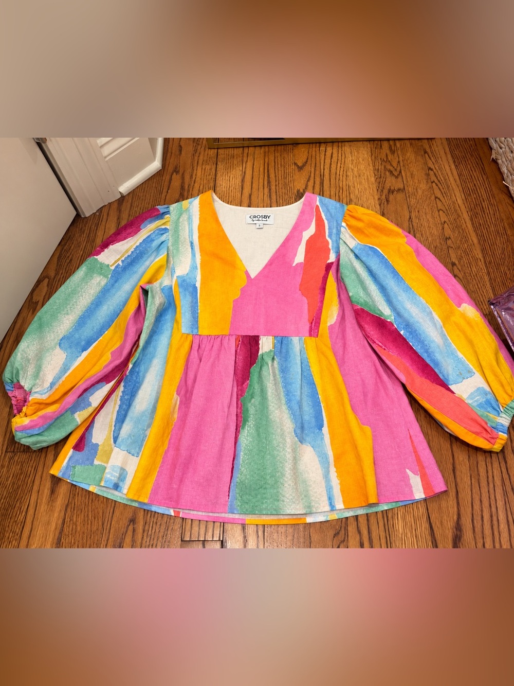 Crosby by Mollie Burch Colorful Watercolor Print Blouse Size Small